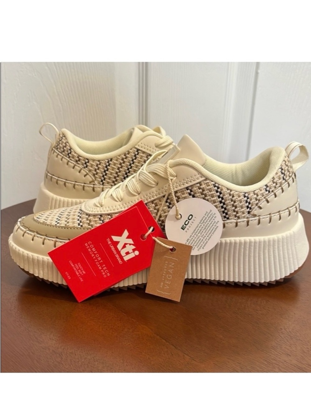 XTI Platform Sneakers, Women’s Size 6 Cream - Chunky Sole, Breathable - NWT - Picture 8 of 13